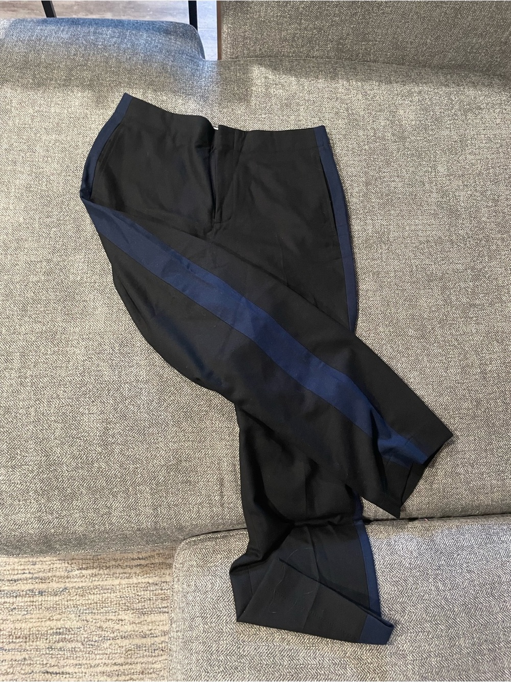 Club Monaco Black Dress Pants with Navy Side Stripe